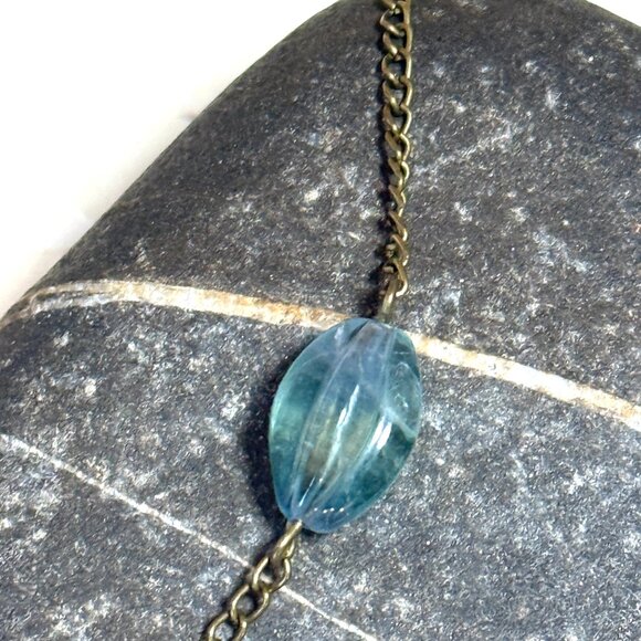 2/$20, Natural Teal Fluorite Short Necklace, Genuine Gemstone & Bronze Chain - Picture 4 of 11